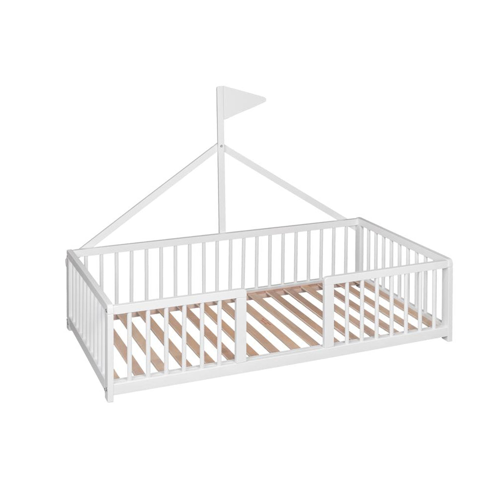 Cama Montessori Apache 140×70 Cm De Madera De Haya Con Colchón Sanitario Ternum, Color Blanco_1