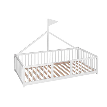 Cama Montessori Apache 140×70 Cm De Madera De Haya Con Colchón Sanitario Ternum, Color Blanco_1