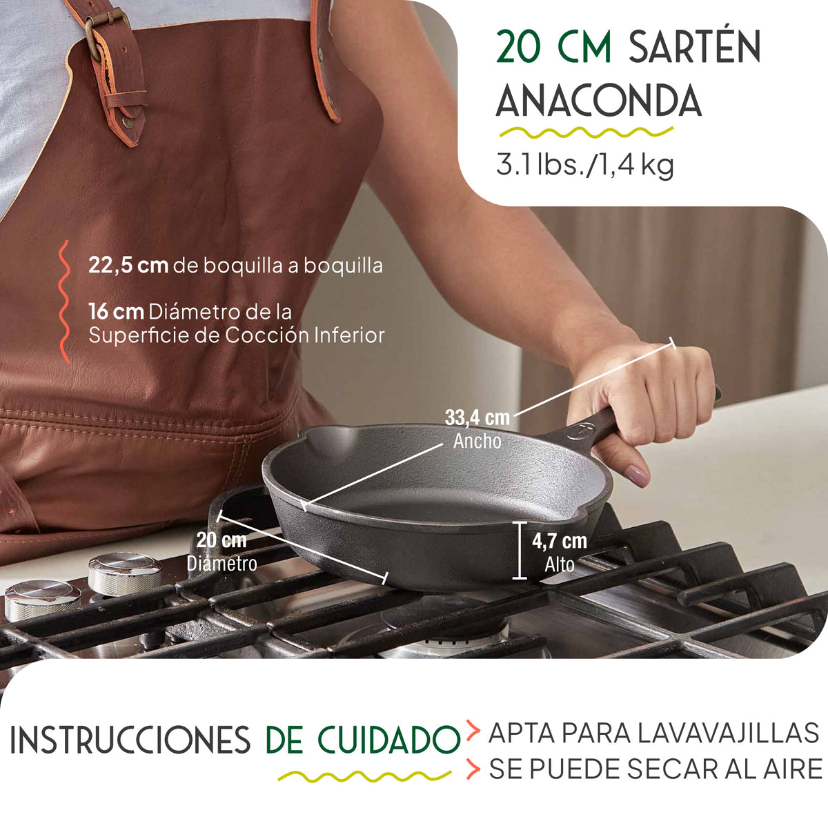 Victoria Sartén Hierro Fundido Esmaltado Amazonía Anaconda Inducción 20cm_4