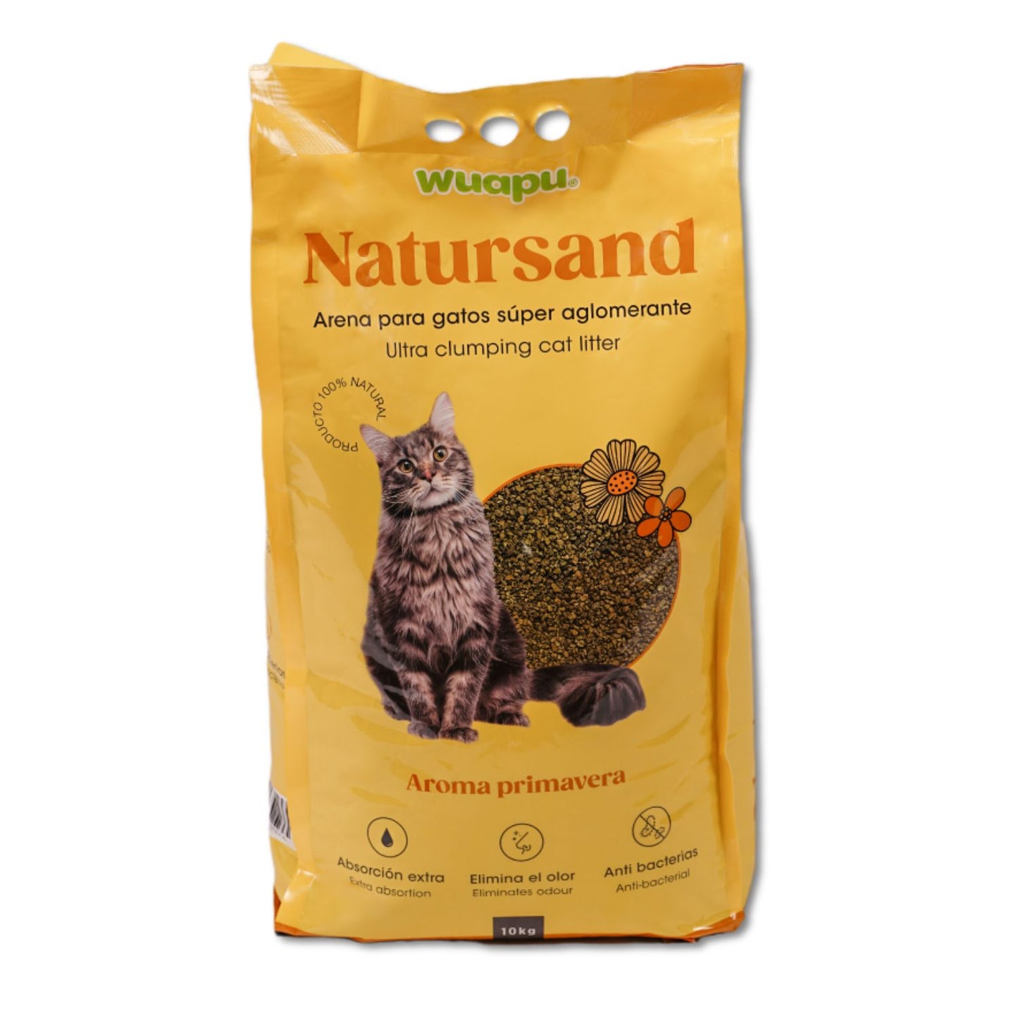 Arena Aglomerante Para Gato Wuapu Natursand Aroma Primavera, Envase De 10kg_0