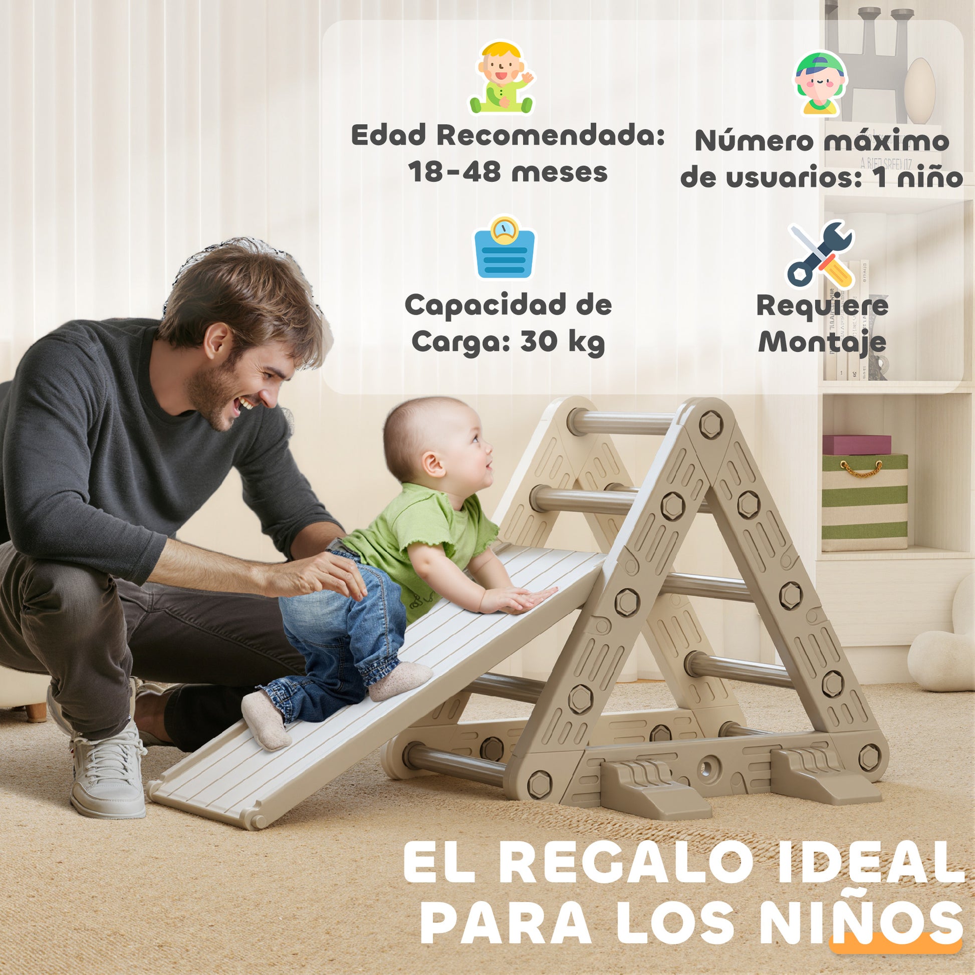 Aiyaplay Triángulo De Escalada Para Niños 3 En 1 Con Tobogán Y Rampa Gris_5