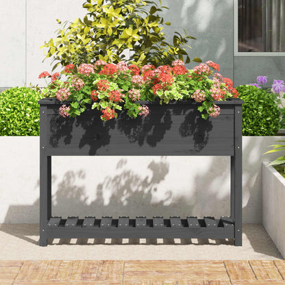 Jardinera Con Estante Madera Maciza Pino Gris 111,5x34,5x81 Cm_2