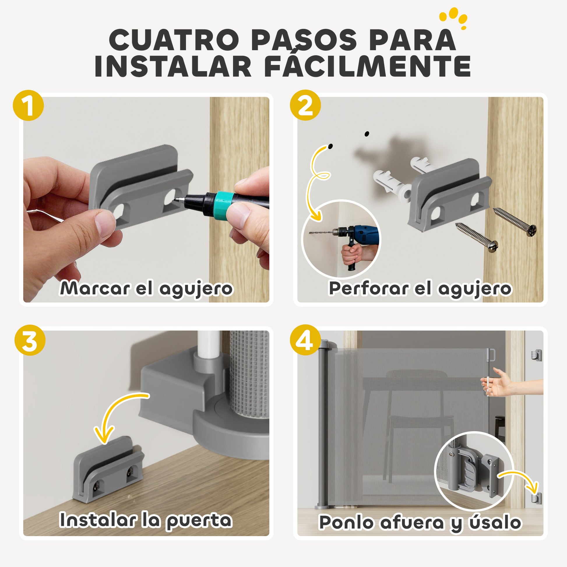 Pawhut Barrera De Seguridad Para Perros Retráctil 0-136 Cm Para Escaleras_3