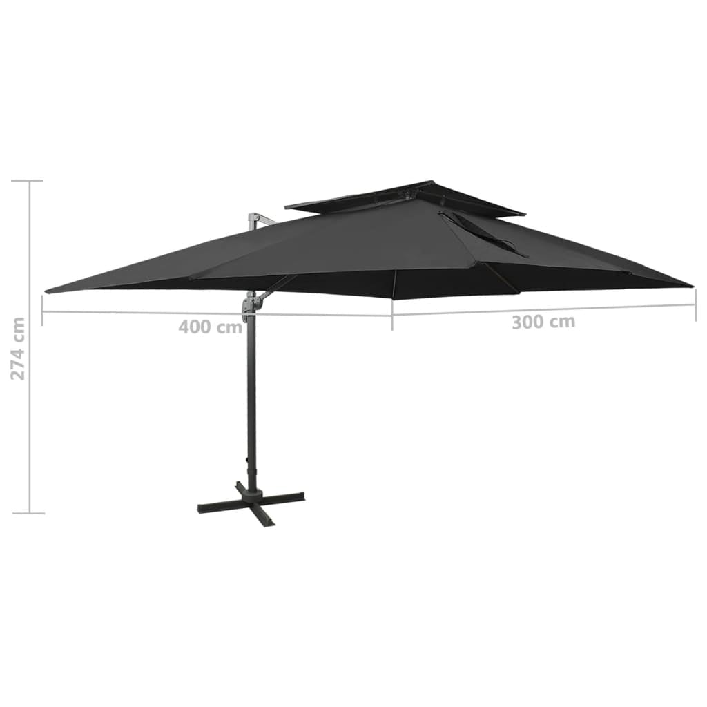 Vidaxl Sombrilla De Jardín Voladiza Con Doble Techo Negra 400x300 Cm_2