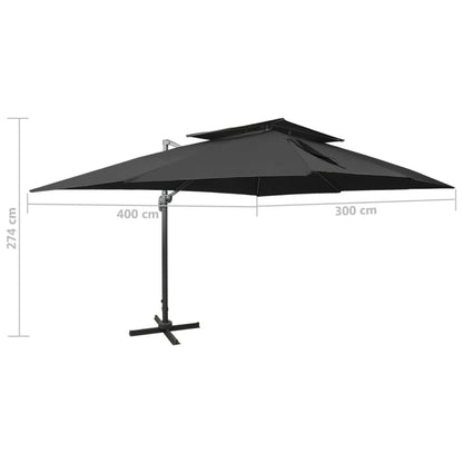 Vidaxl Sombrilla De Jardín Voladiza Con Doble Techo Negra 400x300 Cm_2