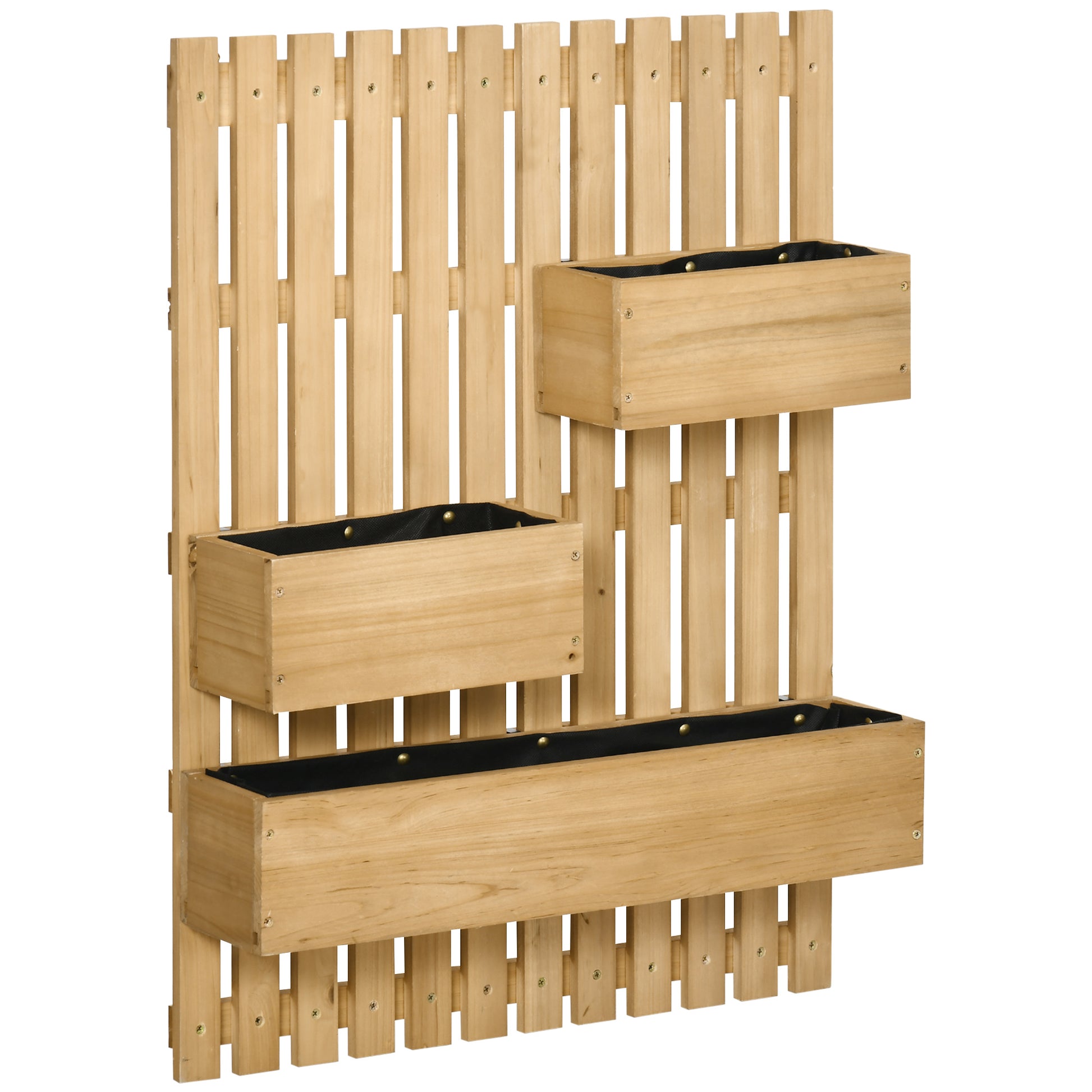 Outsunny Jardinera De Pared Con Enrejado De Madera 3 Macetas Móviles 60x16x80 Cm_0