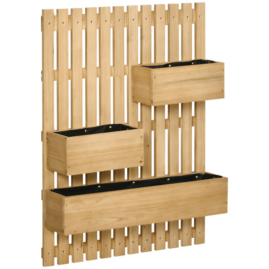 Outsunny Jardinera De Pared Con Enrejado De Madera 3 Macetas Móviles 60x16x80 Cm_0