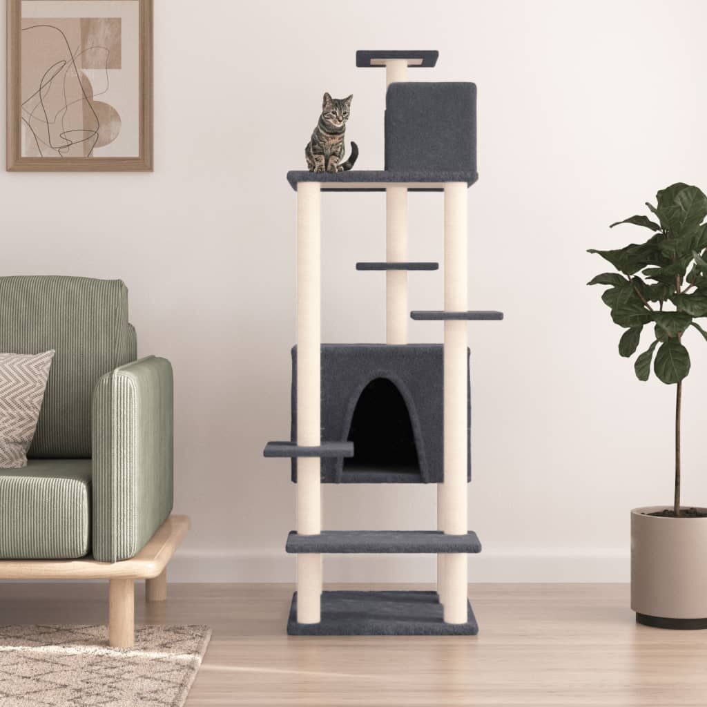 Vidaxl Rascador Para Gatos Con Postes De Sisal Gris Oscuro 154 Cm_1
