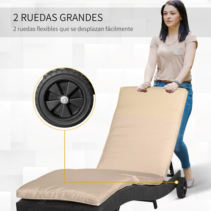 Outsunny Tumbona De Ratán Reclinable En Forma De S Con Ruedas 207x70x70cm Negro_3