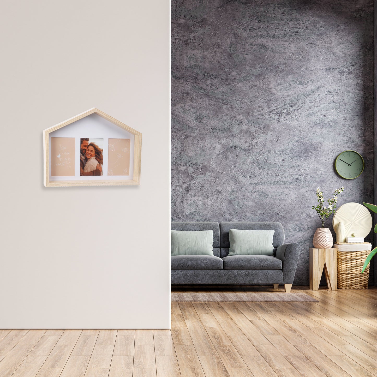 Well Home Marco De Fotos En Forma De Casa Con Diseño Natural 36,6x4x27,2cm Para 3 Fotos_3