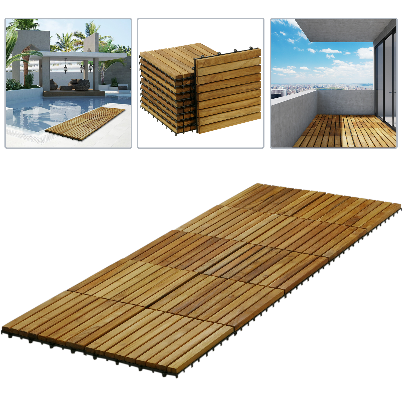 Baldosas 30 X 30 Cm 9 Listones En Madera De Teca Certificada 10 Unidades_1
