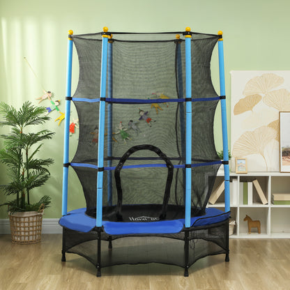 Homcom Cama Elástica Infantil Ø140 Cm Con Red De Seguridad Azul Y Negro_1