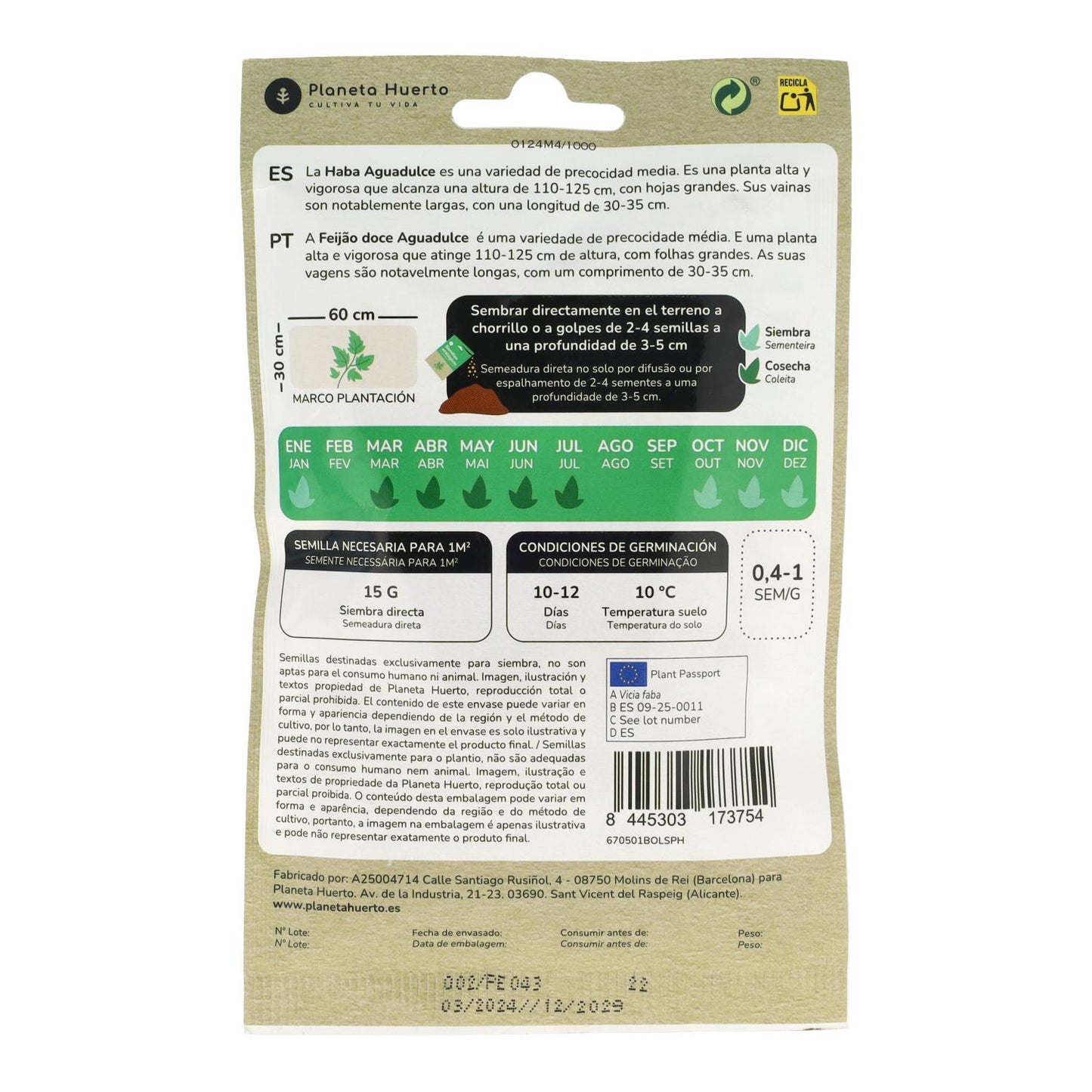 Semillas de Haba Aguadulce ecológicas Planeta Huerto
