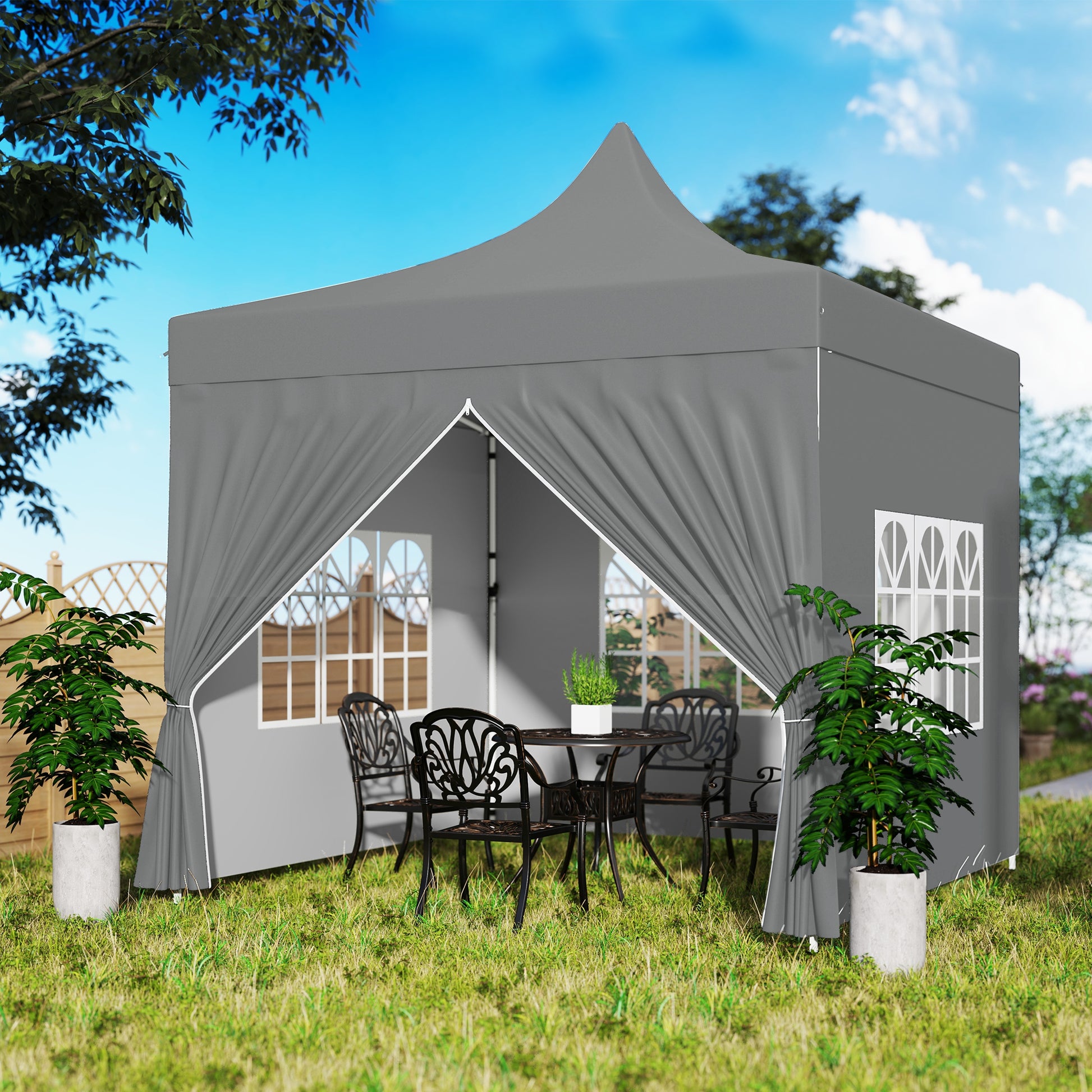 Outsunny Carpa Plegable Pop-up 3x3 M Con 4 Paredes Laterales Anti-uv Gris_4