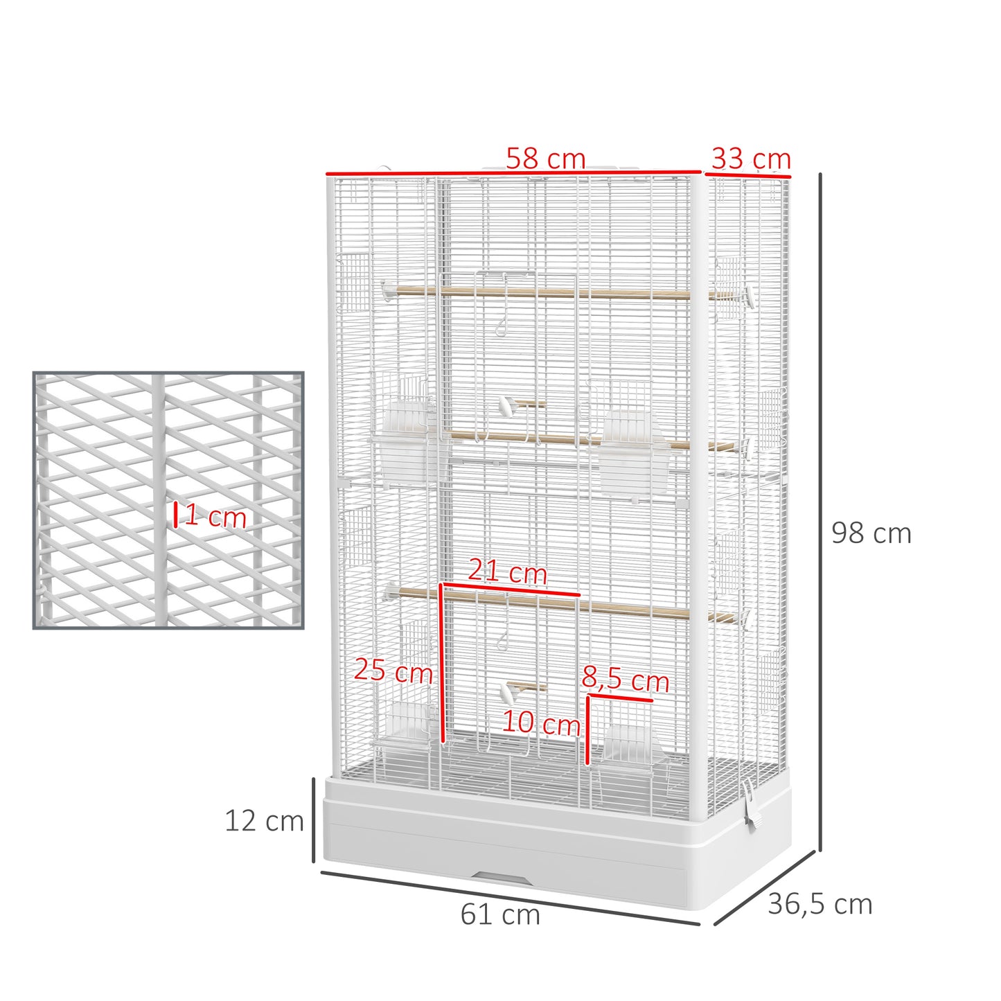 Pawhut Jaula Para Pájaros 61x36,5x98 Cm Con Puertas Perchas Bandeja Blanco_2