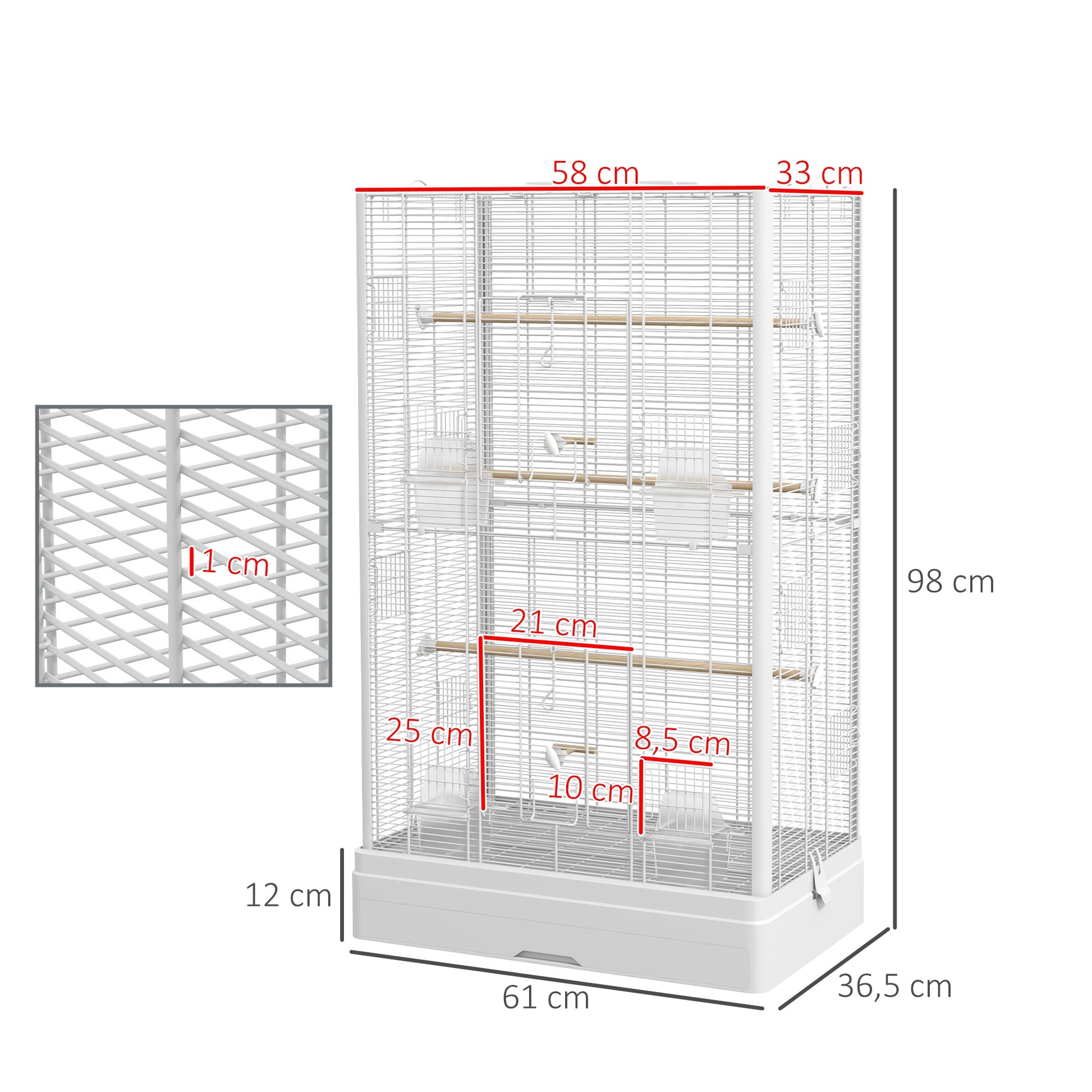 Pawhut Jaula Para Pájaros 61x36,5x98 Cm Con Puertas Perchas Bandeja Blanco_2