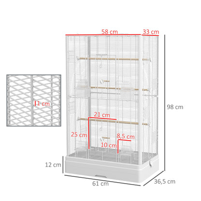 Pawhut Jaula Para Pájaros 61x36,5x98 Cm Con Puertas Perchas Bandeja Blanco_2