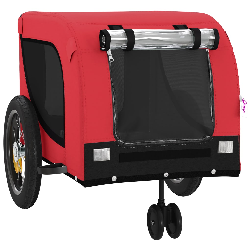 Remolque De Bicicleta Mascotas Hierro Tela Oxford Rojo Negro_3