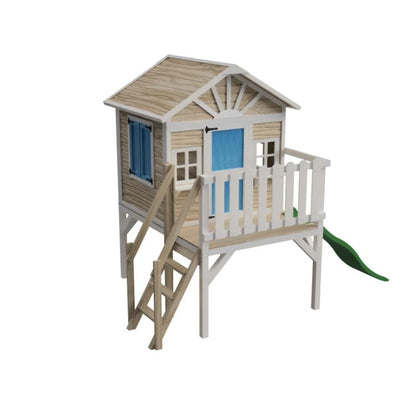 Casita Infantil De Madera Por Paneles Masgames Visby Elevada 90 Cm Azul.