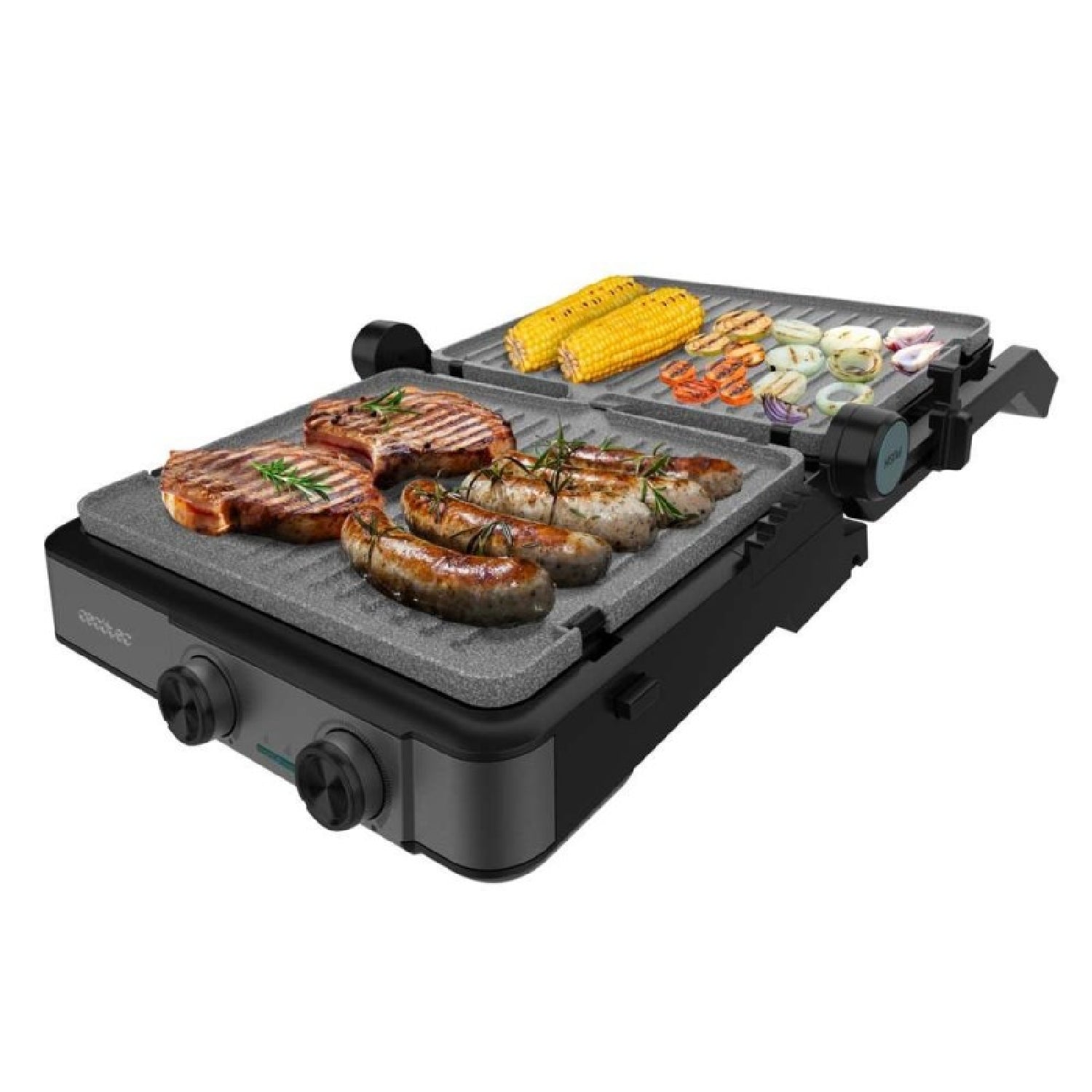 Cecotec Parrilla Eléctrica Con Grill Rock’ngrill 2200 Dual. 2200w, Apertura 180º, Dual Temp, Rockstone Antiadherente_1