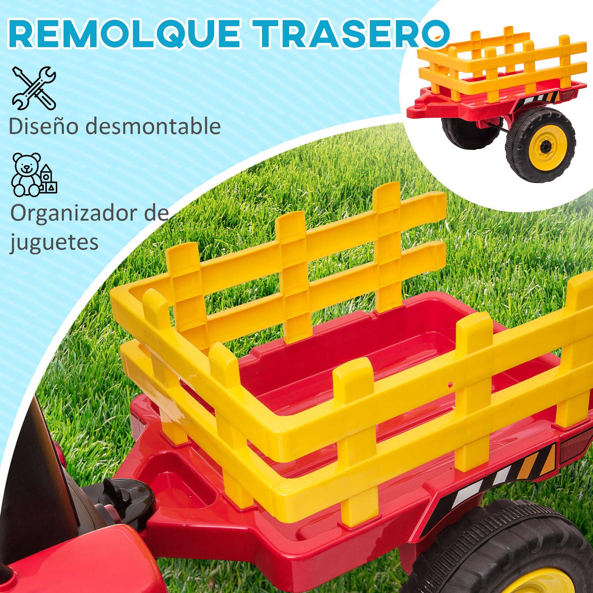Homcom Tractor Eléctrico Con Remolque Para Niños 3-6 Años 136,5x50x52,5 Cm Rojo_3