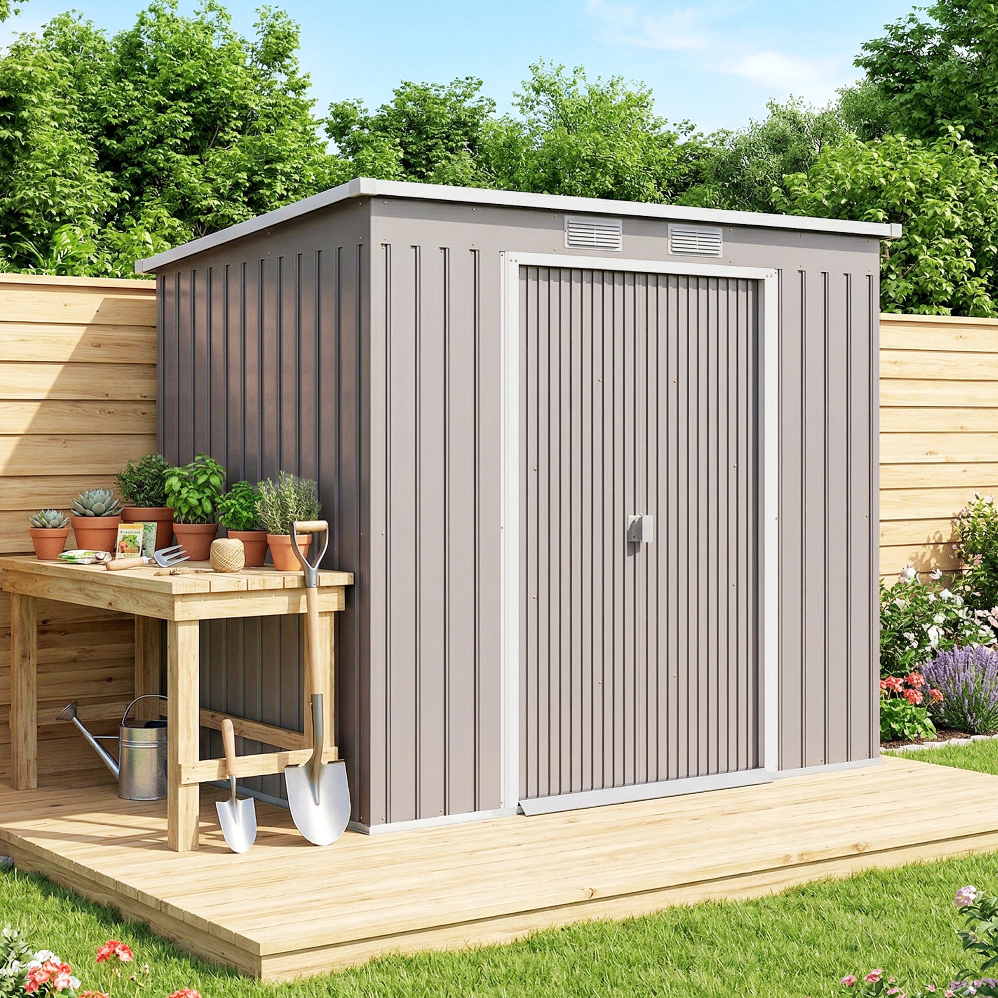 Outsunny Caseta De Jardín Exterior 2,42 M² 213x130x172 Cm Con Puerta Corredera_1