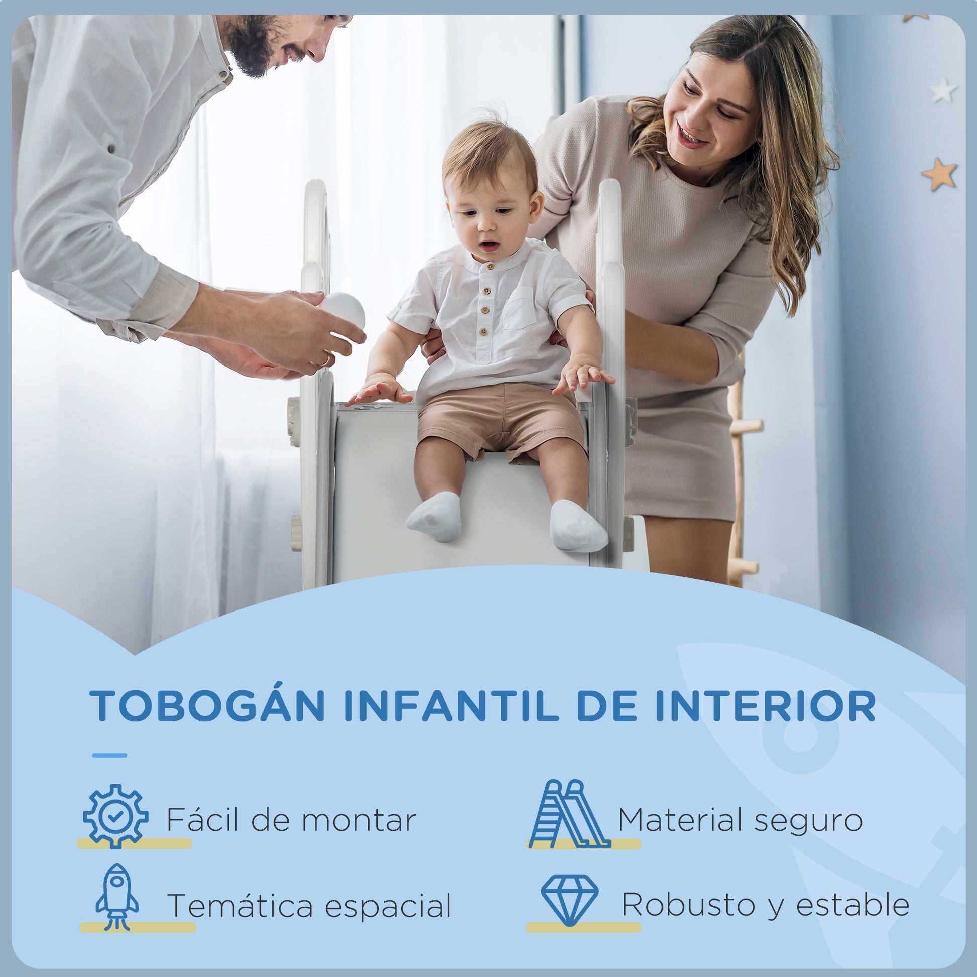 Aiyaplay Tobogán Para Niños De 18-36 Meses Con 3 Escaleras 157x46,5x80 Cm Gris_5