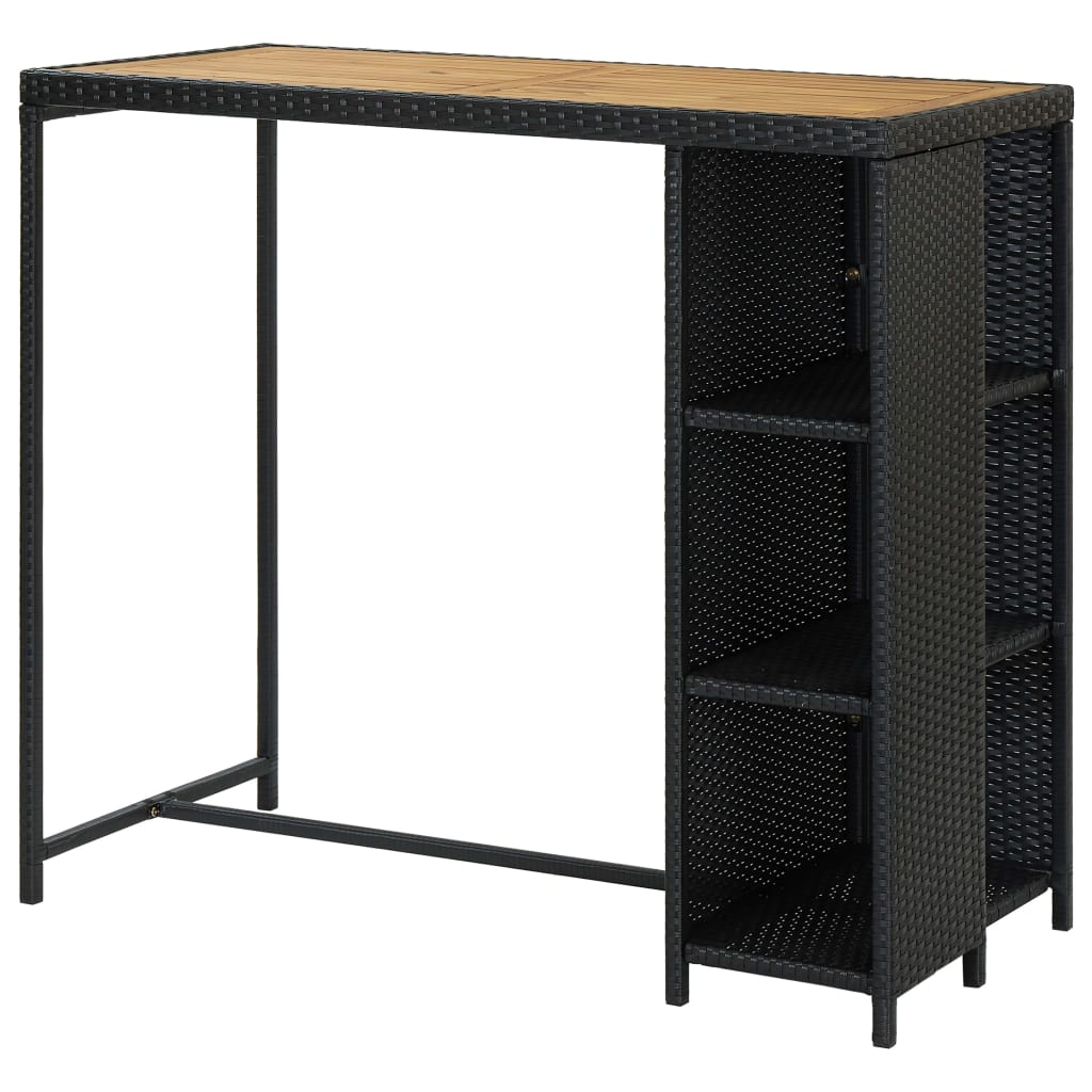 Mesa Bar Estante Almacenaje 120x60x110 Cm Ratán Sintético Negro_2
