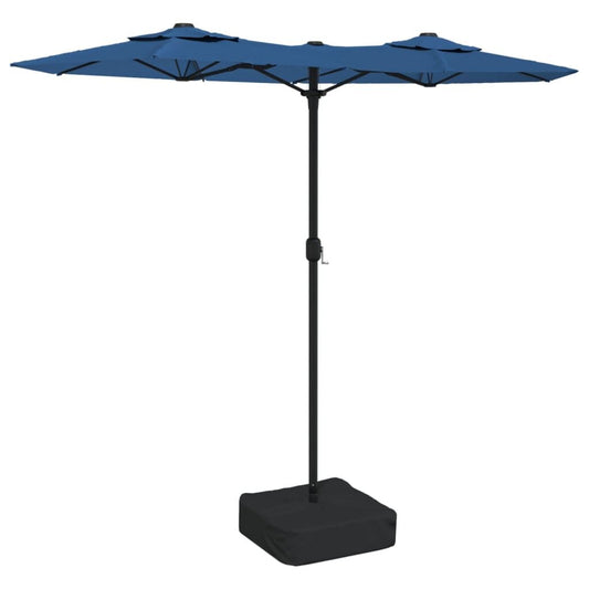 Vidaxl Sombrilla Doble De Jardín Con Luces Led Azul 316x145 Cm_0