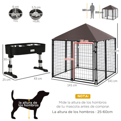 Pawhut Conjunto Para Mascotas 2 Piezas 141x141x153 Cm 43x25x30 Cm Negro_2