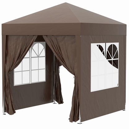 Carpa Plegable Outsunny Acero, Tela Oxford Marrón 200x200x240 Cm_0