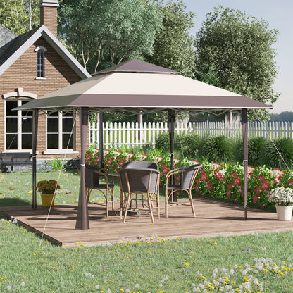 Outsunny Cenador Plegable 4x4m Doble Techo Altura Ajustable Portátil De Acero_1