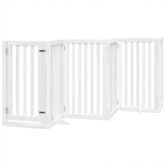 Vidaxl Puerta Para Perros Plegable 9 Paneles Madera Álamo Blanca 450cm_0