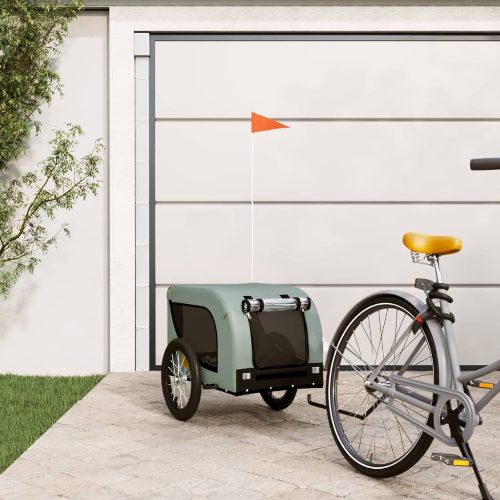 Vidaxl Remolque De Bicicleta Mascotas Hierro Tela Oxford Gris Negro_1
