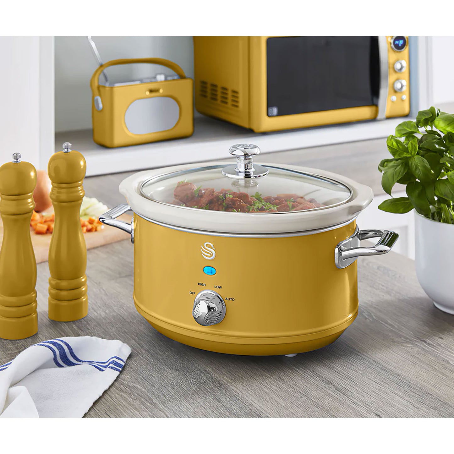 Swan Retro Olla Cocción Lenta, 3,5l, Recipiente Extraíble Antiadherente Cerámica Libre Pfoa, Sf17021yelneu, Amarillo_1