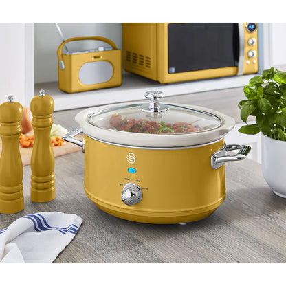 Swan Retro Olla Cocción Lenta, 3,5l, Recipiente Extraíble Antiadherente Cerámica Libre Pfoa, Sf17021yelneu, Amarillo_1