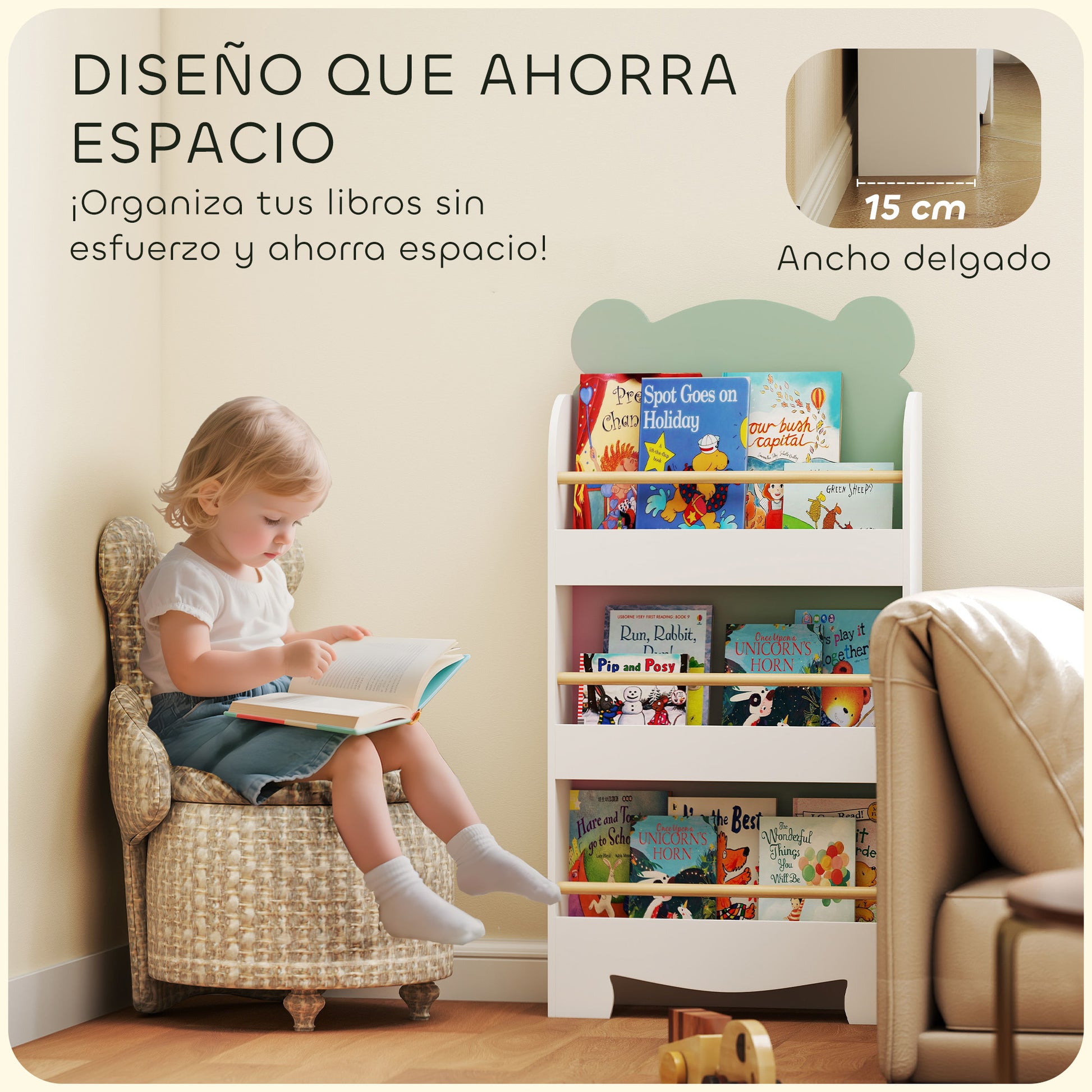 Aiyaplay Librería Infantil De 3 Niveles Diseño De Osito Verde_5