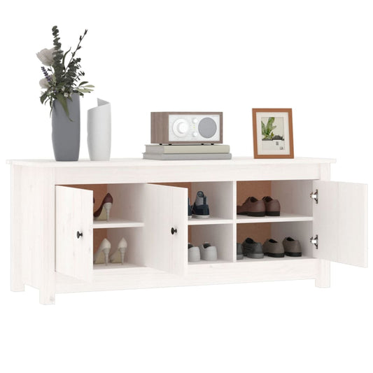 Mueble Zapatero De Madera Maciza De Pino Blanco 110x38x45,5 Cm / Vetonek_0