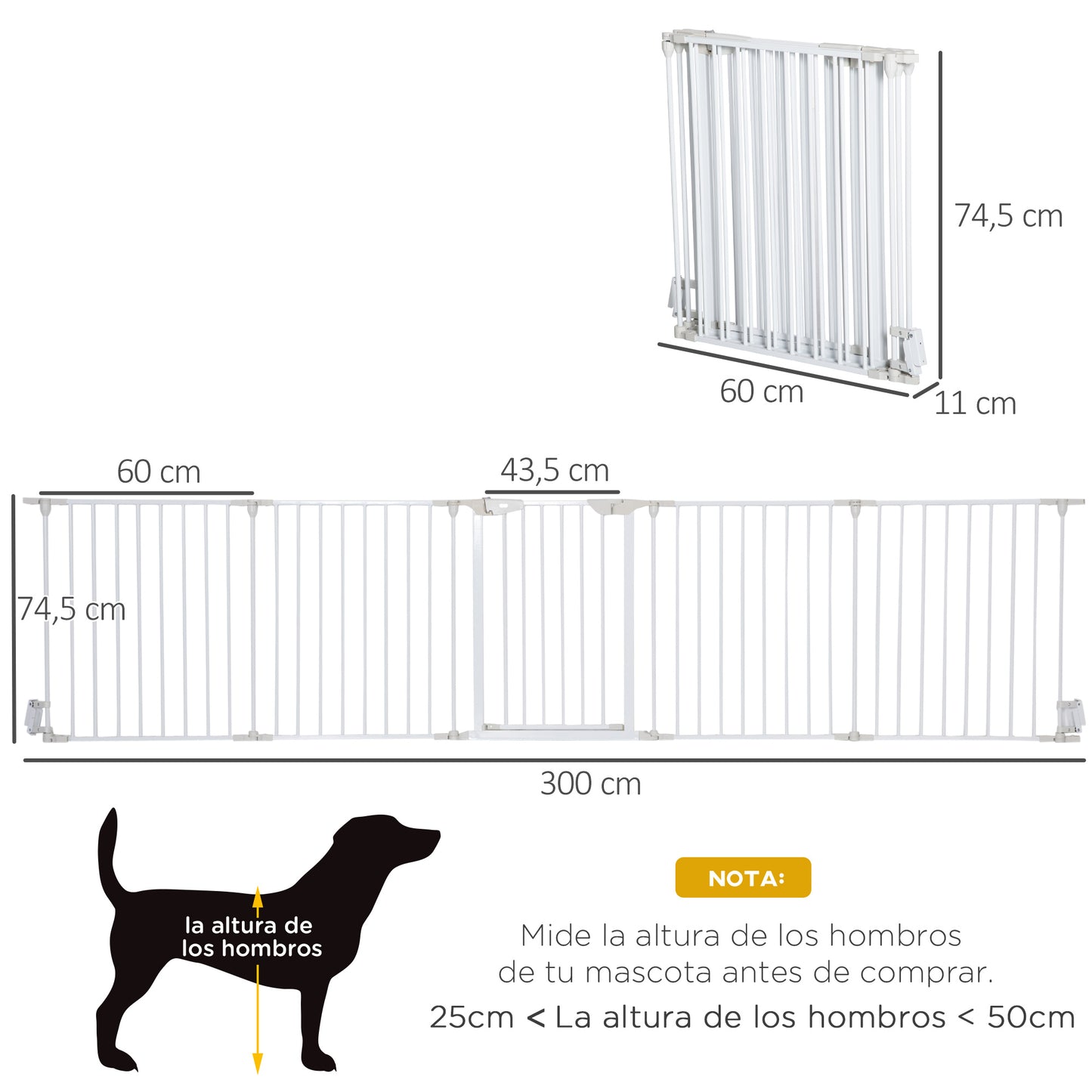 Pawhut Barrera De Seguridad 300 Cm Parque Para Perros De 5 Paneles Blanco_2