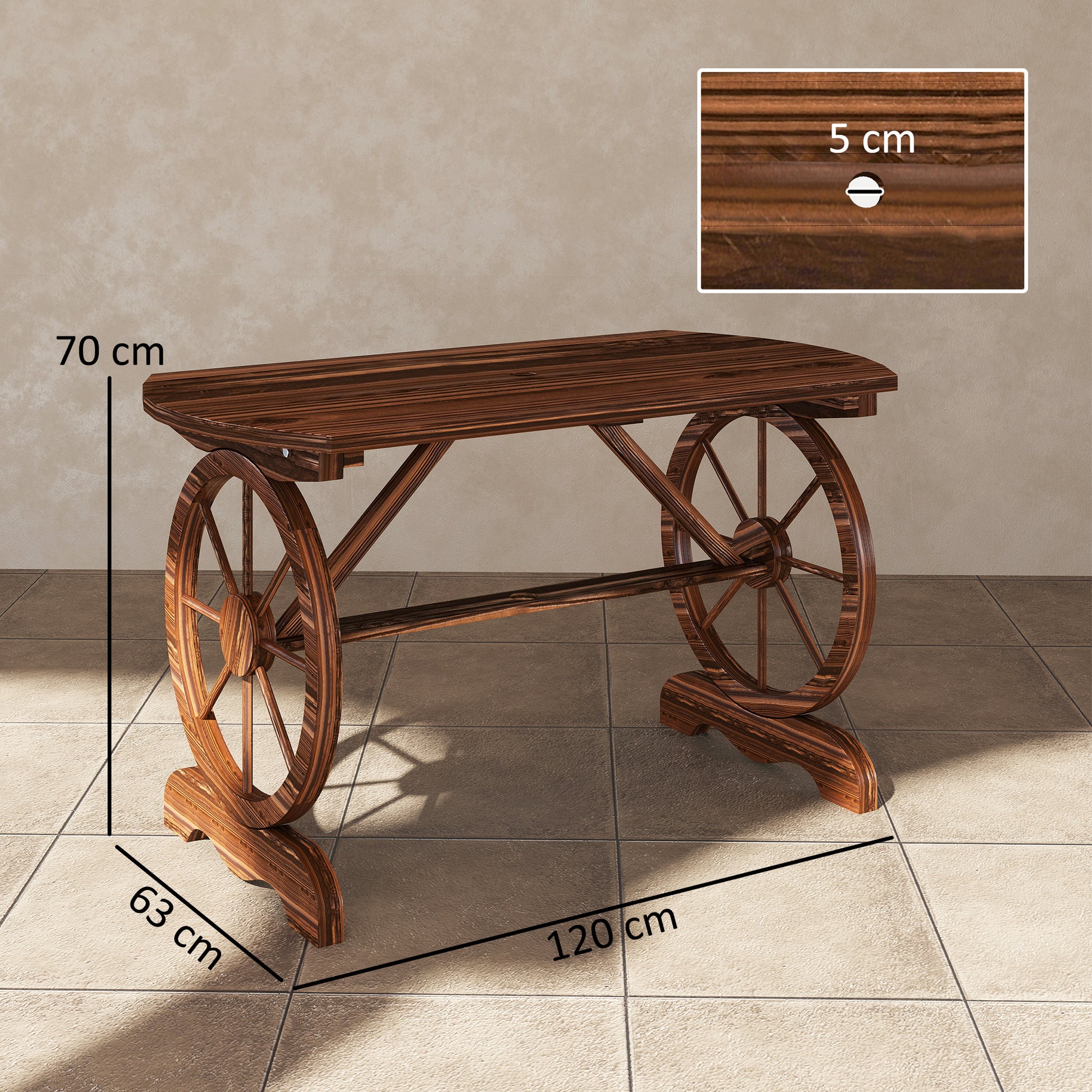 Outsunny Mesa De Jardín De Madera 120x63x70 Cm Con Patas En Forma De Rueda_2