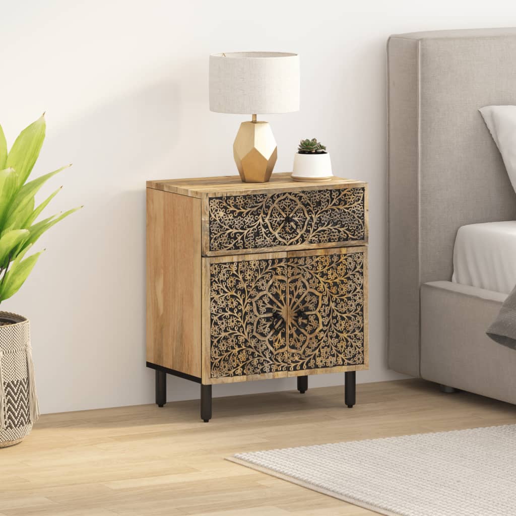 Mesita De Noche Madera Maciza De Mango 50x33x60 Cm_1
