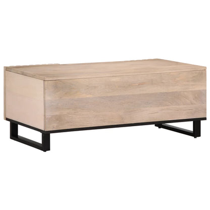 Mesa De Centro De Madera Maciza Mango Blanco 100x55x40 Cm_2