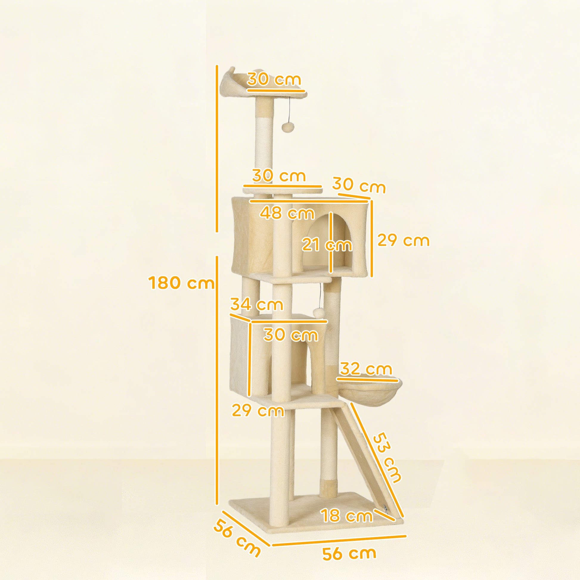 Pawhut Árbol Rascador Para Gatos 180 Cm Con Múltiples Plataformas Beige_2