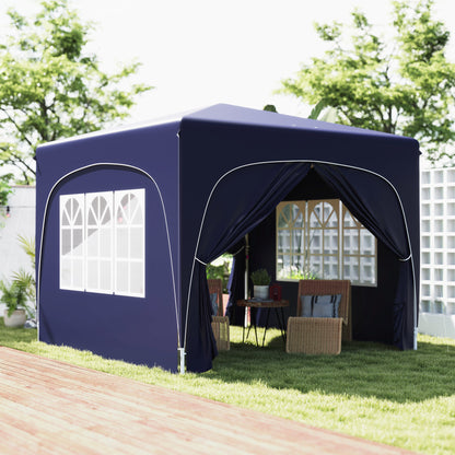 Outsunny Carpa Plegable Gazabo 3x3 M Con Paneles Laterales Upf50+ Azul Oscuro_1