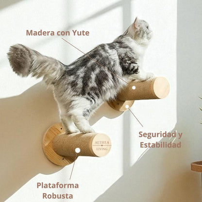 Estante De Escalada Para Gatos Coral Set De 2 Piezas Con Rascador De Yute Y Diseño Mural Althea Living 12.7x12.7x30cm_2