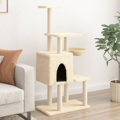 Rascador Para Gatos Con Postes De Sisal Crema 131 Cm_1