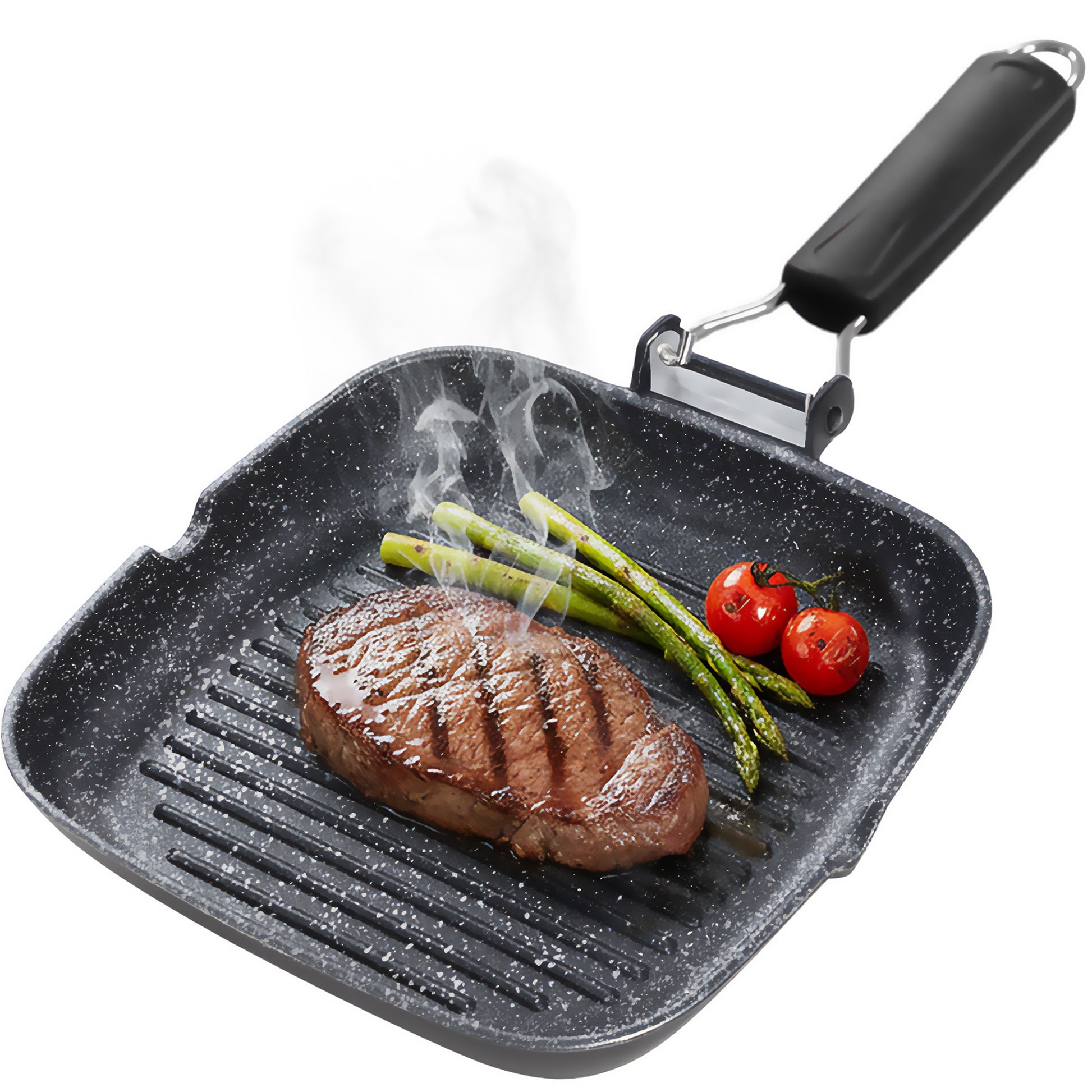 Briebe Grill Asador, Inducción, Antiadherente Titanio 28x28cm Aluminio Fundido Sin Pfoa Mango Plegable, Gp1159, Negro_0