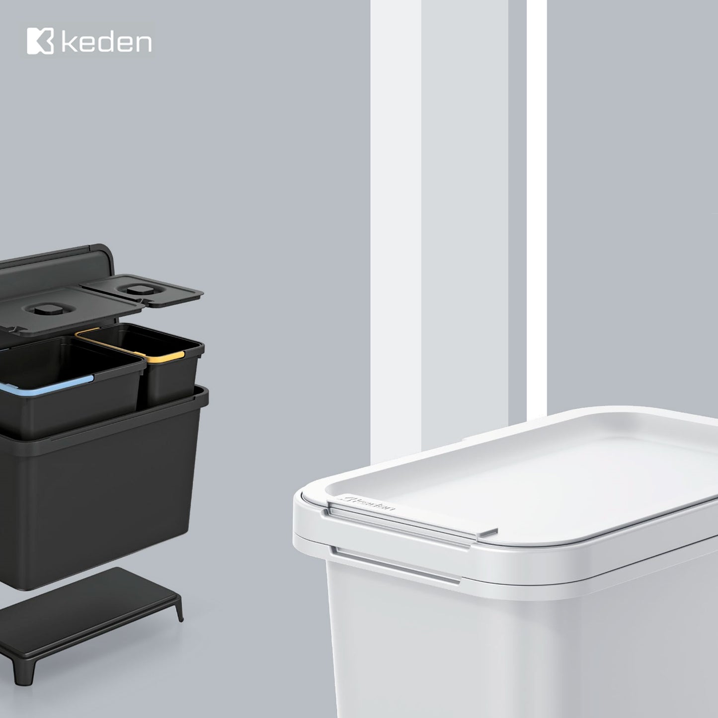 Sistema Clasificador De Reciclaje 3x10l Color Blanco Keden_5