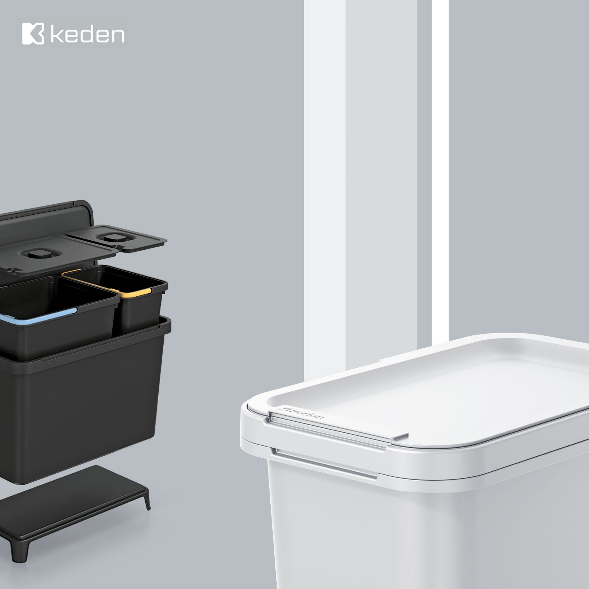 Sistema Clasificador De Reciclaje 3x10l Color Blanco Keden_5