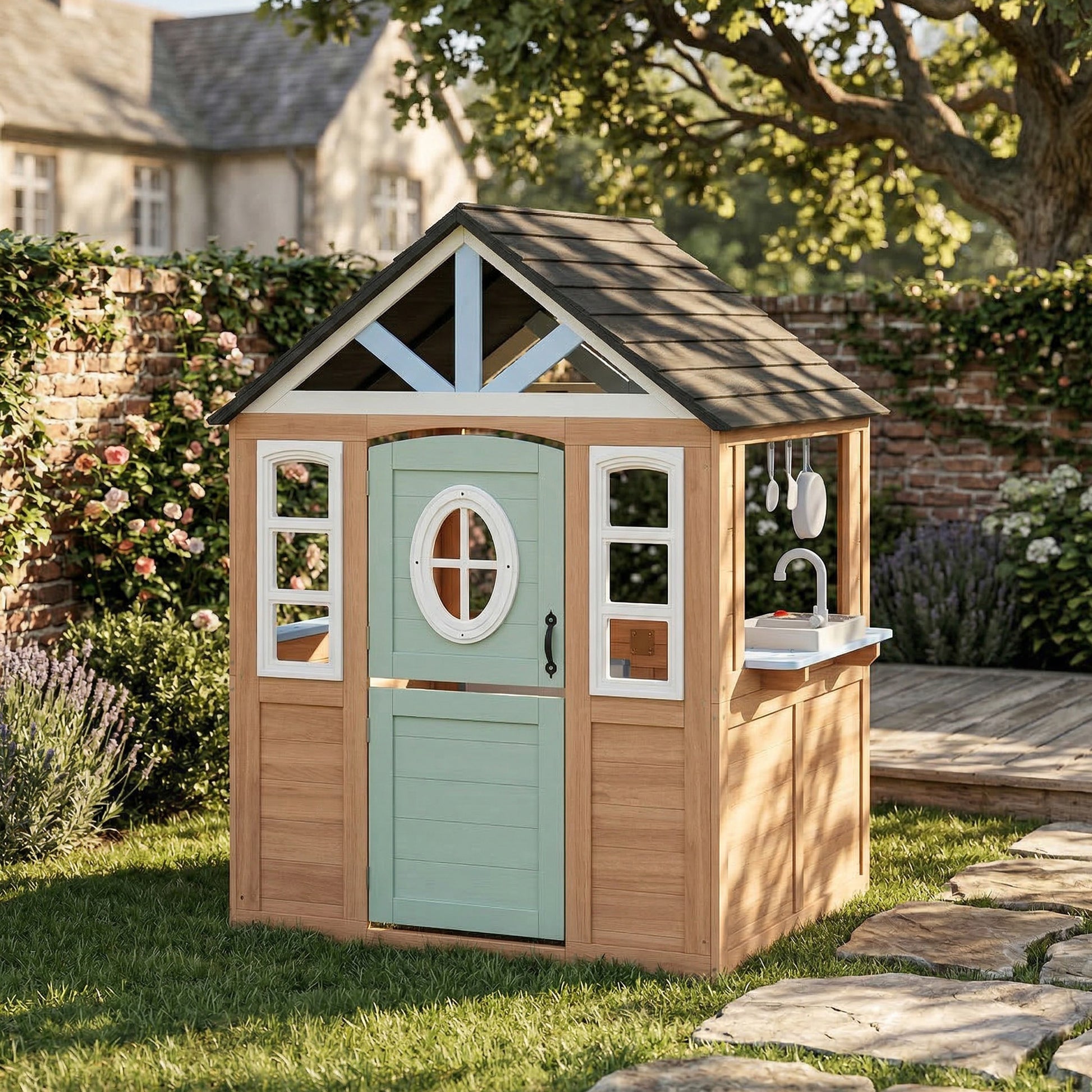 Aiyaplay Casita Infantil De Madera Con Puerta Para Mascotas Cocina De Juguete_1